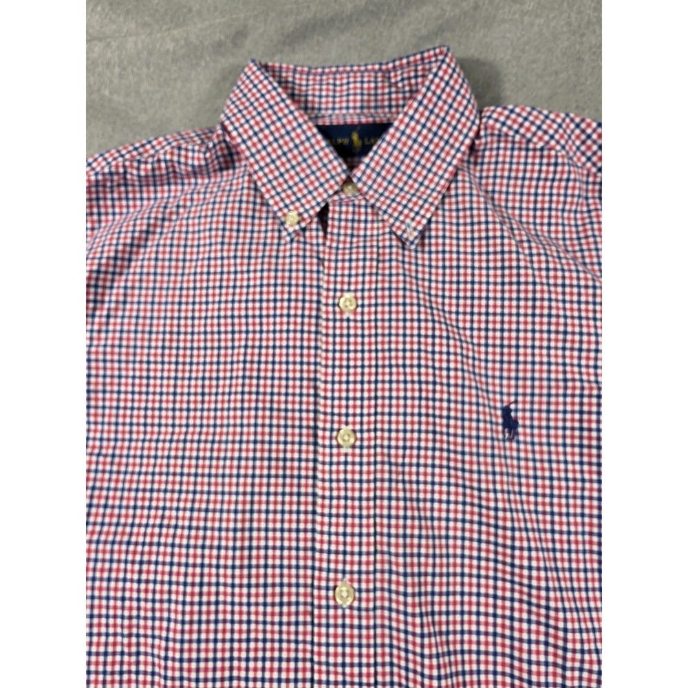 Ralph Lauren Gingham Button Up Red Blue Check Blue Pony Medium Preppy Casual